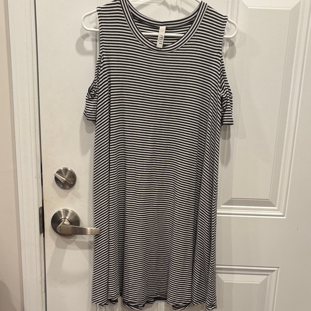 Jolie Black and White Striped Midi Dress